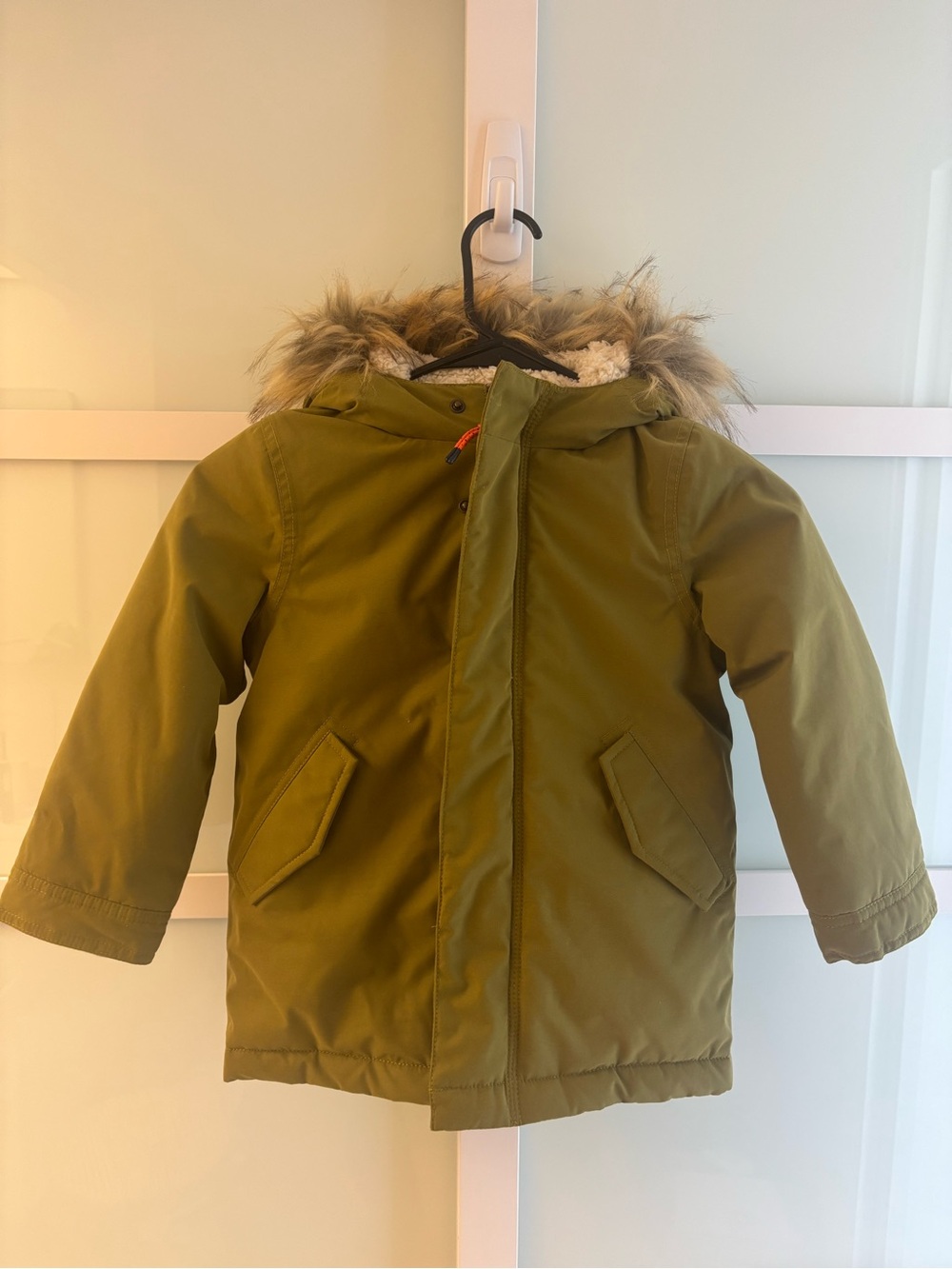 Mini Boden Olive Green Sherpa-Lined Kids Jacket